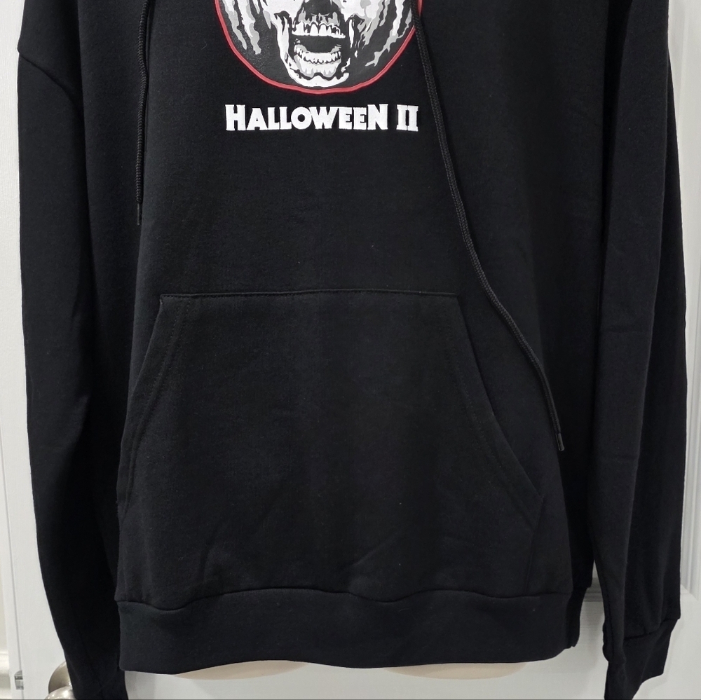 Halloween II Pumpkin Skull Hoodie Michael Myers Black Pullover Size L - Picture 5 of 10